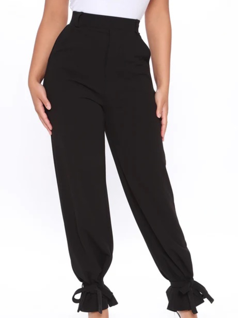 Fashion Nova Black High-Waist Tie-Cuff Trousers